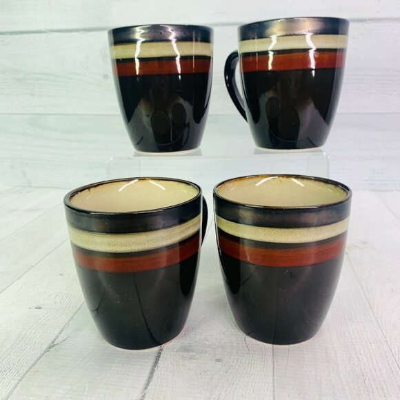 Gibson Home Brown Stripe Stoneware Handle 16oz Handle Coffee Cups Mugs Set of 4 - Picture 4 of 8
